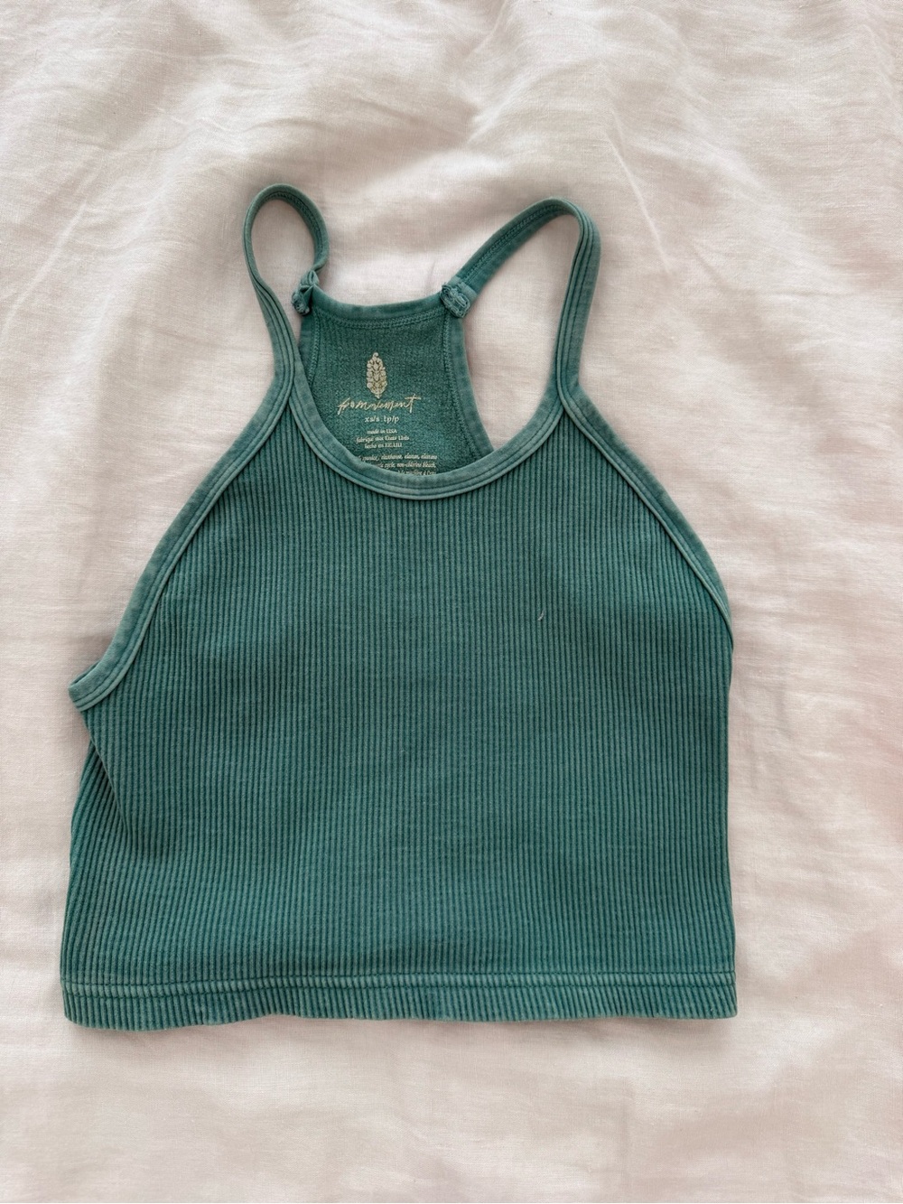 Free People Ribbed Racerback Tank Top in Teal Green